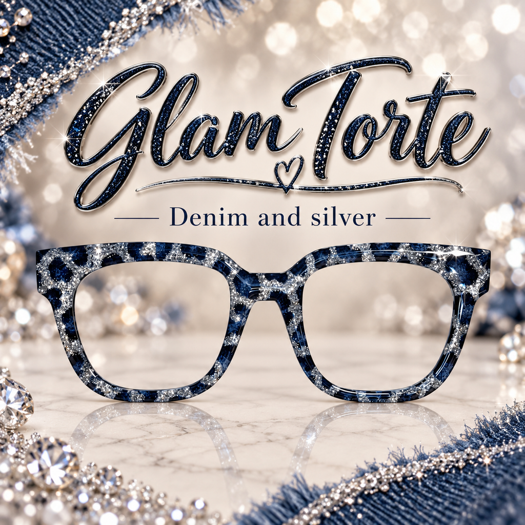 GLAM TORTE  in Denim and Silver Glitter Eyewear Toppers, comes with N52 magnets