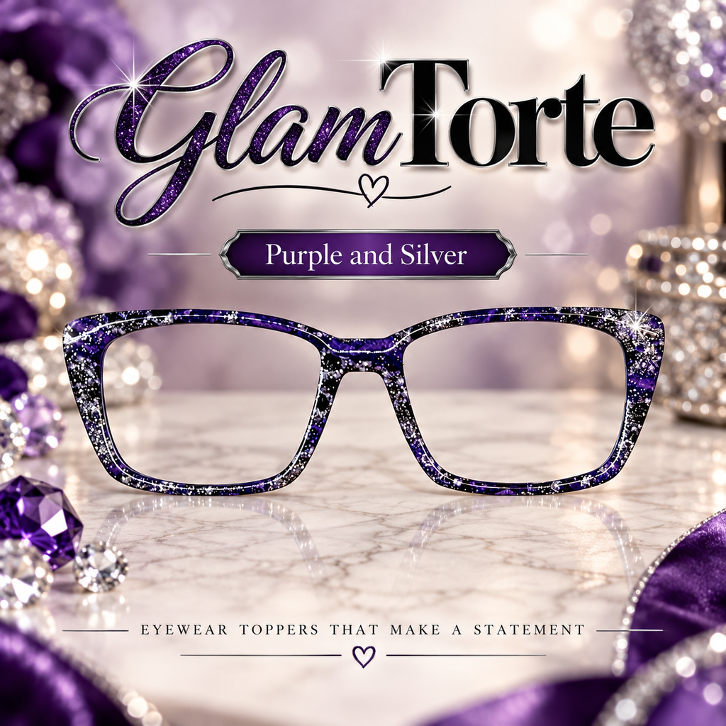 GLAM TORTE in Purple and Silver Glitter Eyewear Toppers, comes with N52 magnets (Copy)