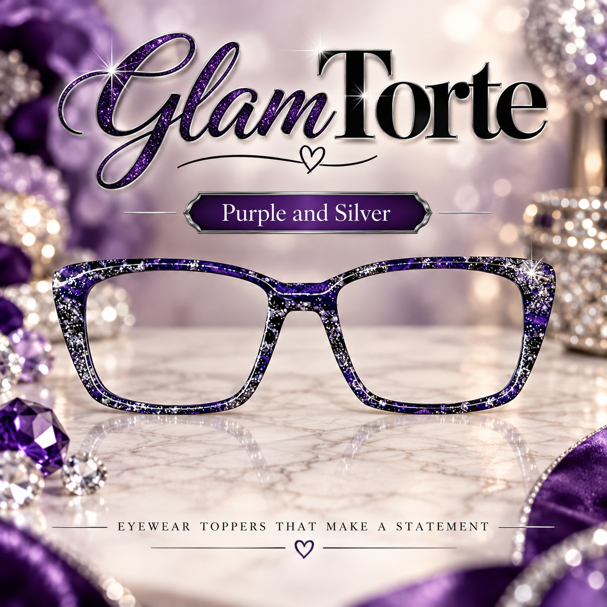 GLAM TORTE in Purple and Silver Glitter Eyewear Toppers, comes with N52 magnets (Copy)