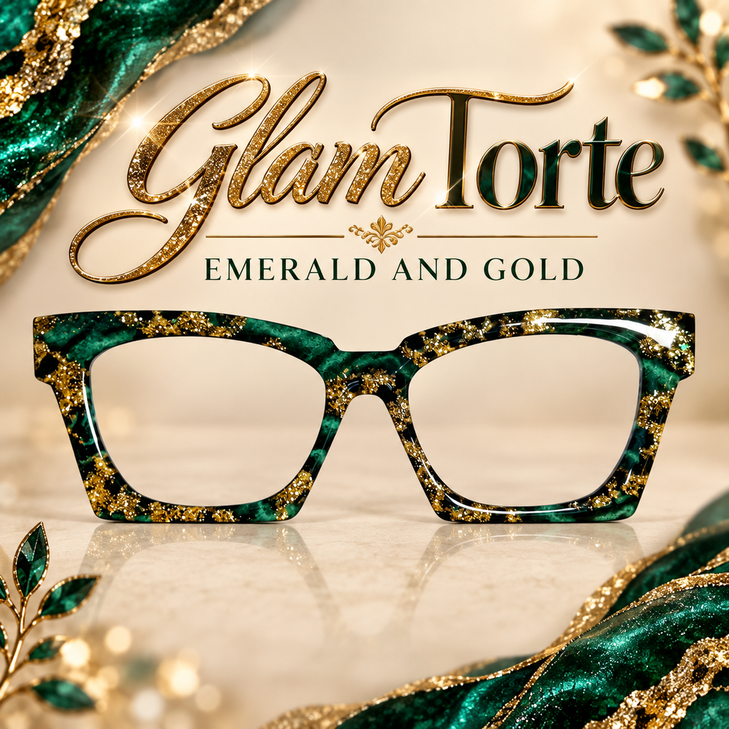 GLAM TORTE in Emerald and Gold Glitter Eyewear Toppers, comes with N52 magnets