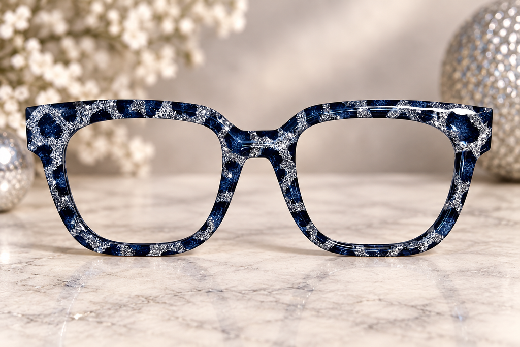 GLAM TORTE  in Denim and Silver Glitter Eyewear Toppers, comes with N52 magnets