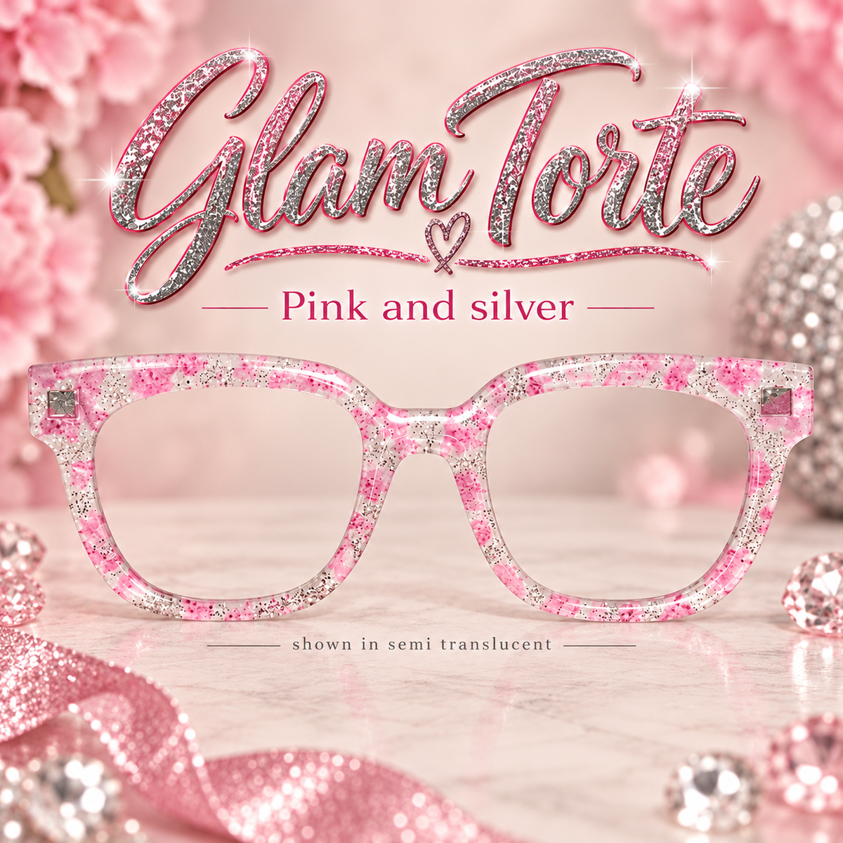 GLAM TORTE in Pink and Silver Glitter Eyewear Toppers, comes with N52 magnets