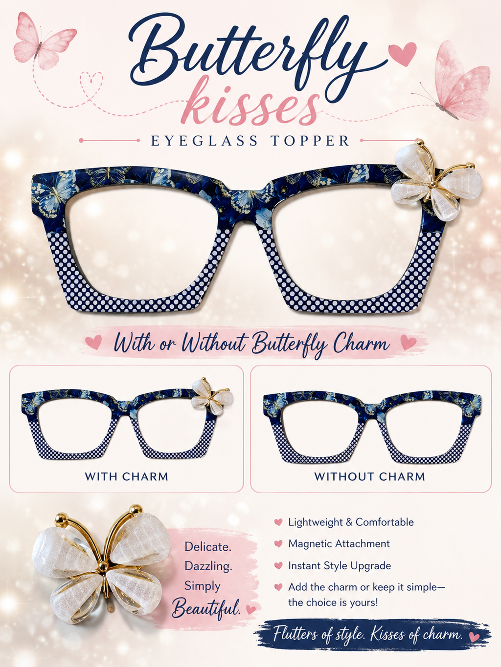BUTTERFLY KISSES Eyewear Toppers, comes with Charm and N52 magnets