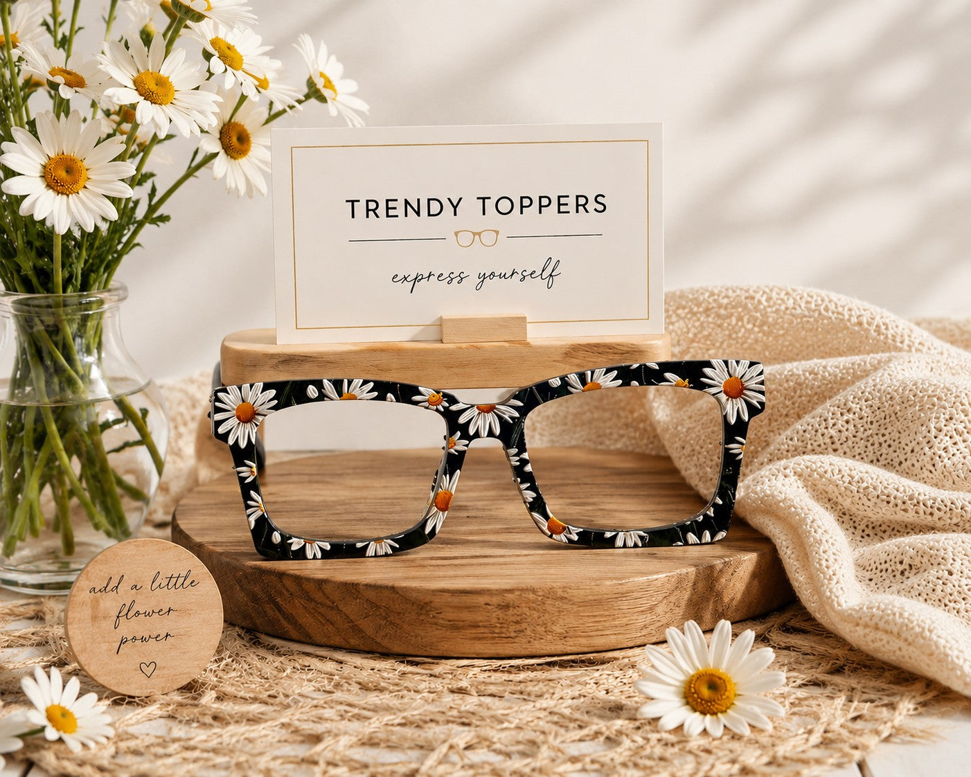 DAISY DELIGHT TEXTURIZED Eyewear Toppers, comes with N52 magnets attached