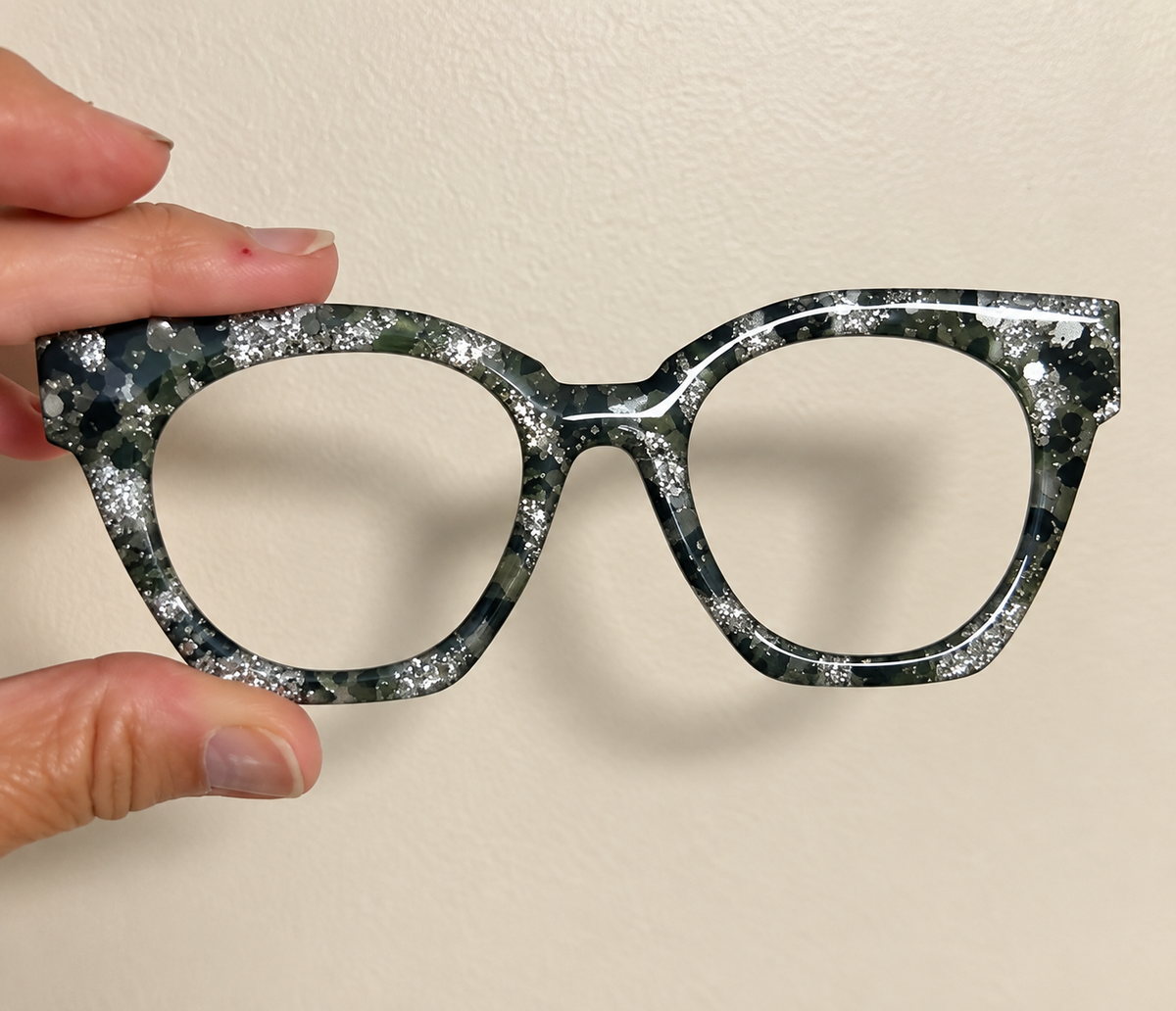 GLAM TORTE in Army Green and Silver or Gold Glitter Eyewear Toppers, comes with N52 magnets