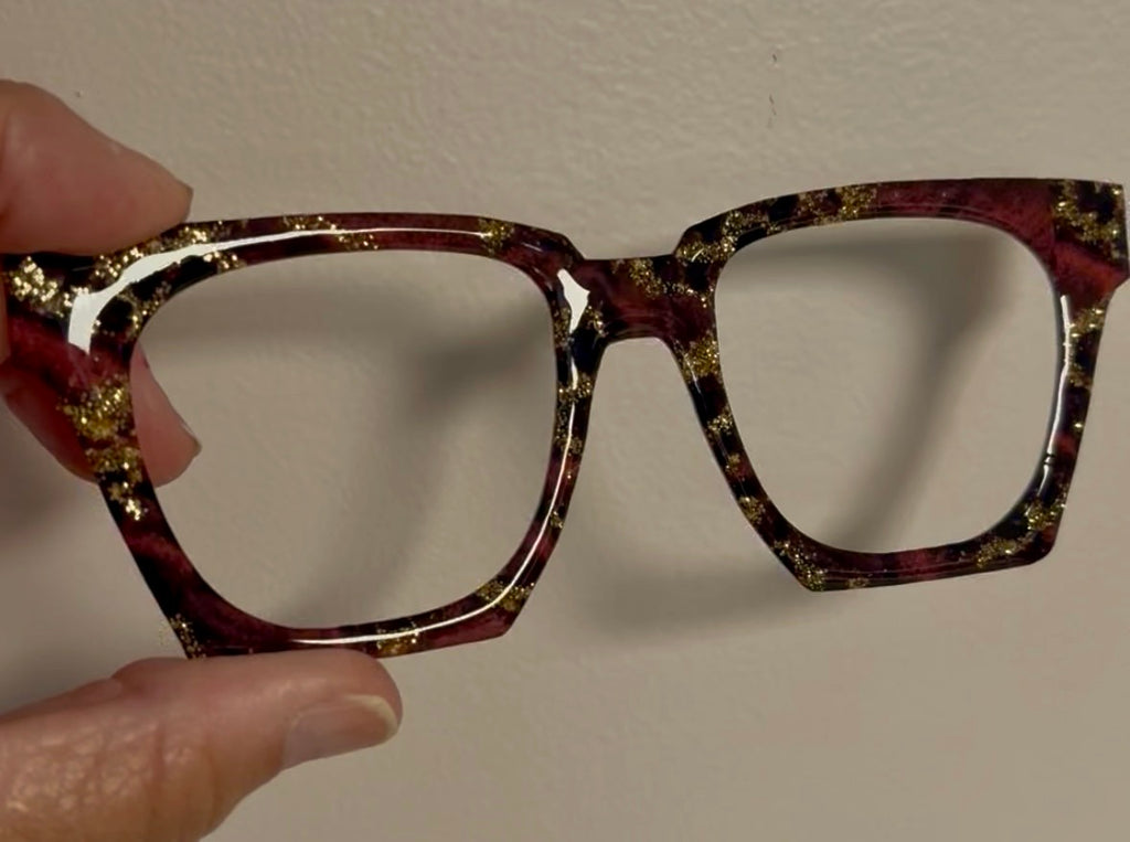 GLAM TORTE  in Burgundy and Gold Glitter Eyewear Toppers, comes with N52 magnets