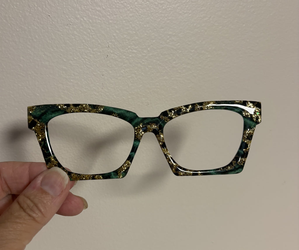 GLAM TORTE in Emerald and Gold Glitter Eyewear Toppers, comes with N52 magnets