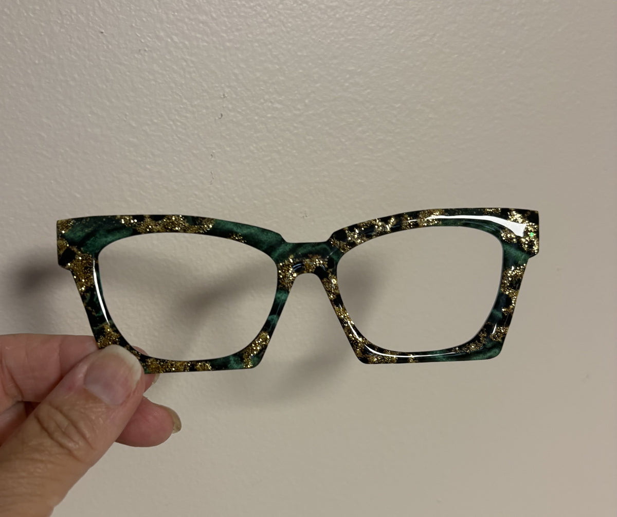 GLAM TORTE in Emerald and Gold Glitter Eyewear Toppers, comes with N52 magnets